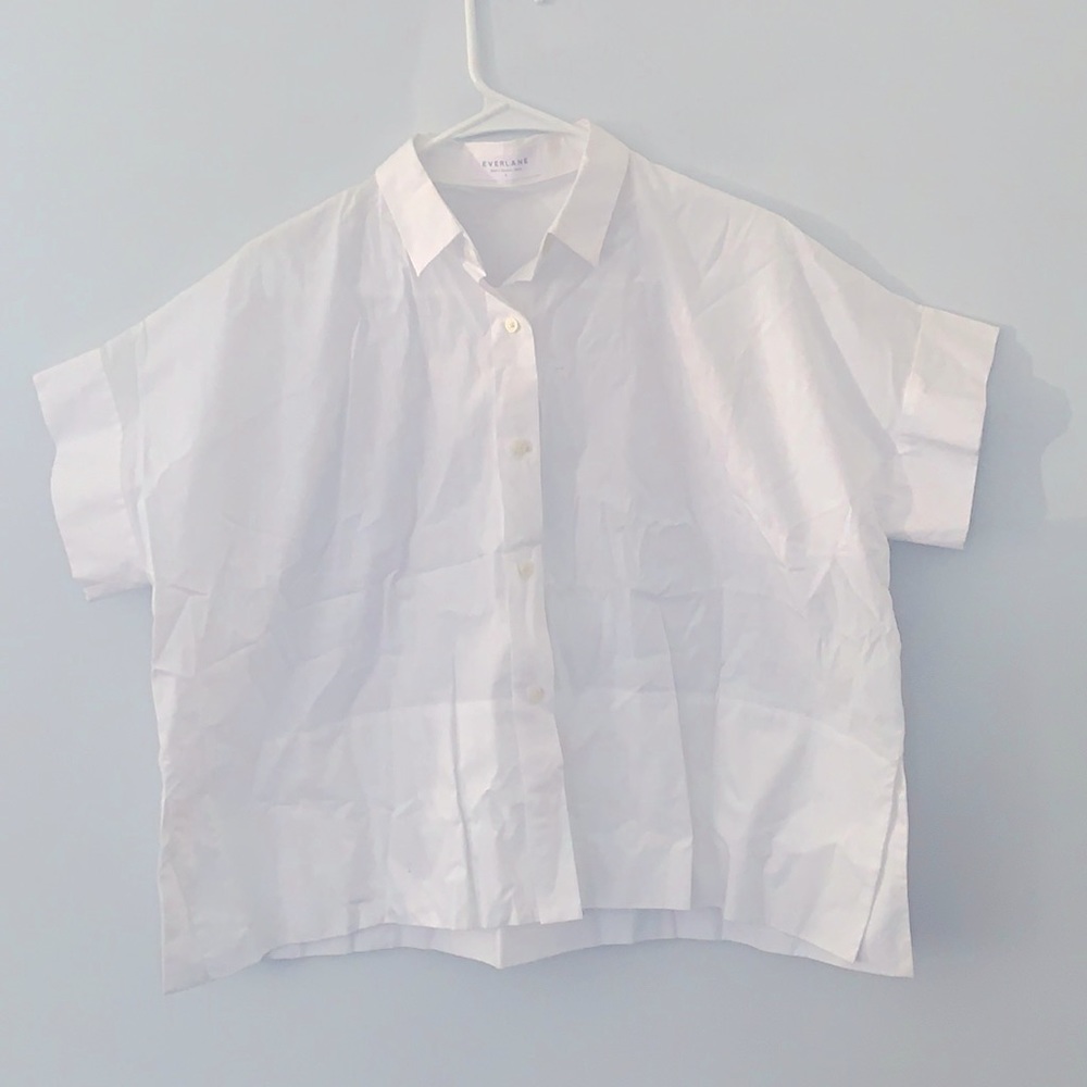 Everlane white button up collared shirt sleeve cotton shirt